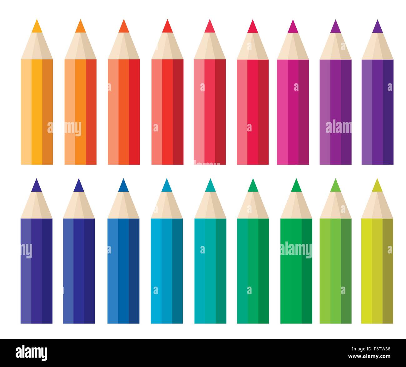 Grande raccolta di matite colorate. Appartamento in stile cartone animato. Illustrazione di vettore isolato su sfondo bianco. Illustrazione Vettoriale