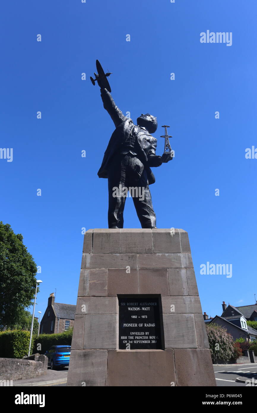 Memoriale di Sir Robert Alexander Watson-Watt Pioneer di Radar Brechin Scozia Luglio 2018 Foto Stock