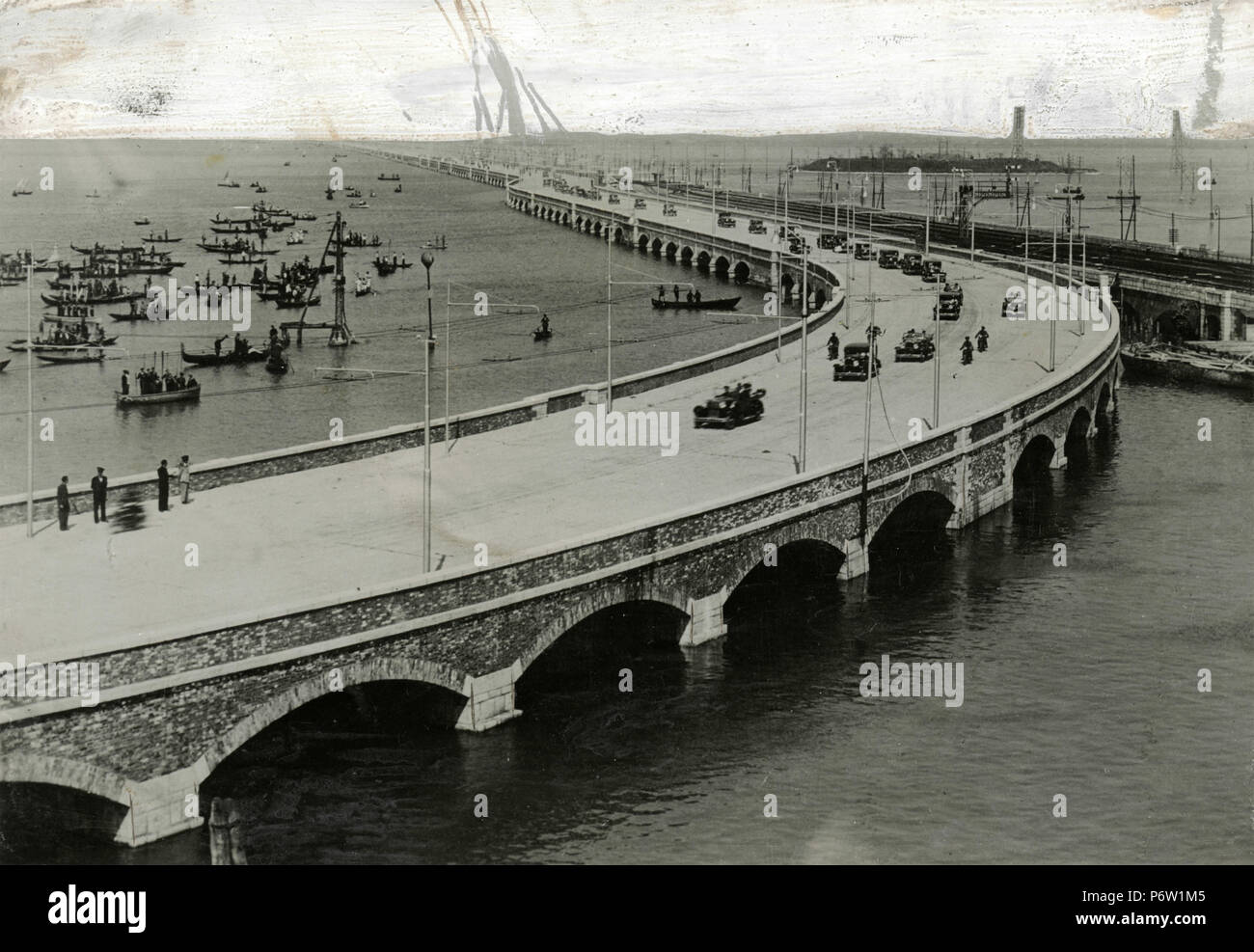 Inaugurazione del nuovo ponte sulla laguna, Venezia, Italia 1933 Foto Stock