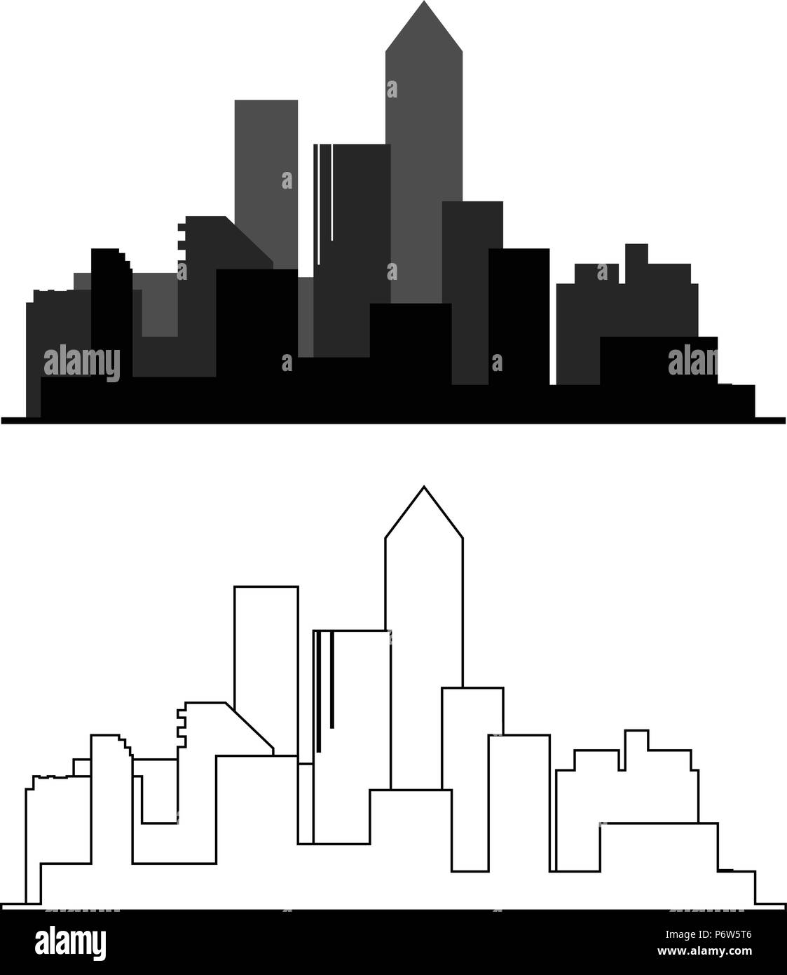 La silhouette della città in nero e grigio interpretazione Illustrazione Vettoriale