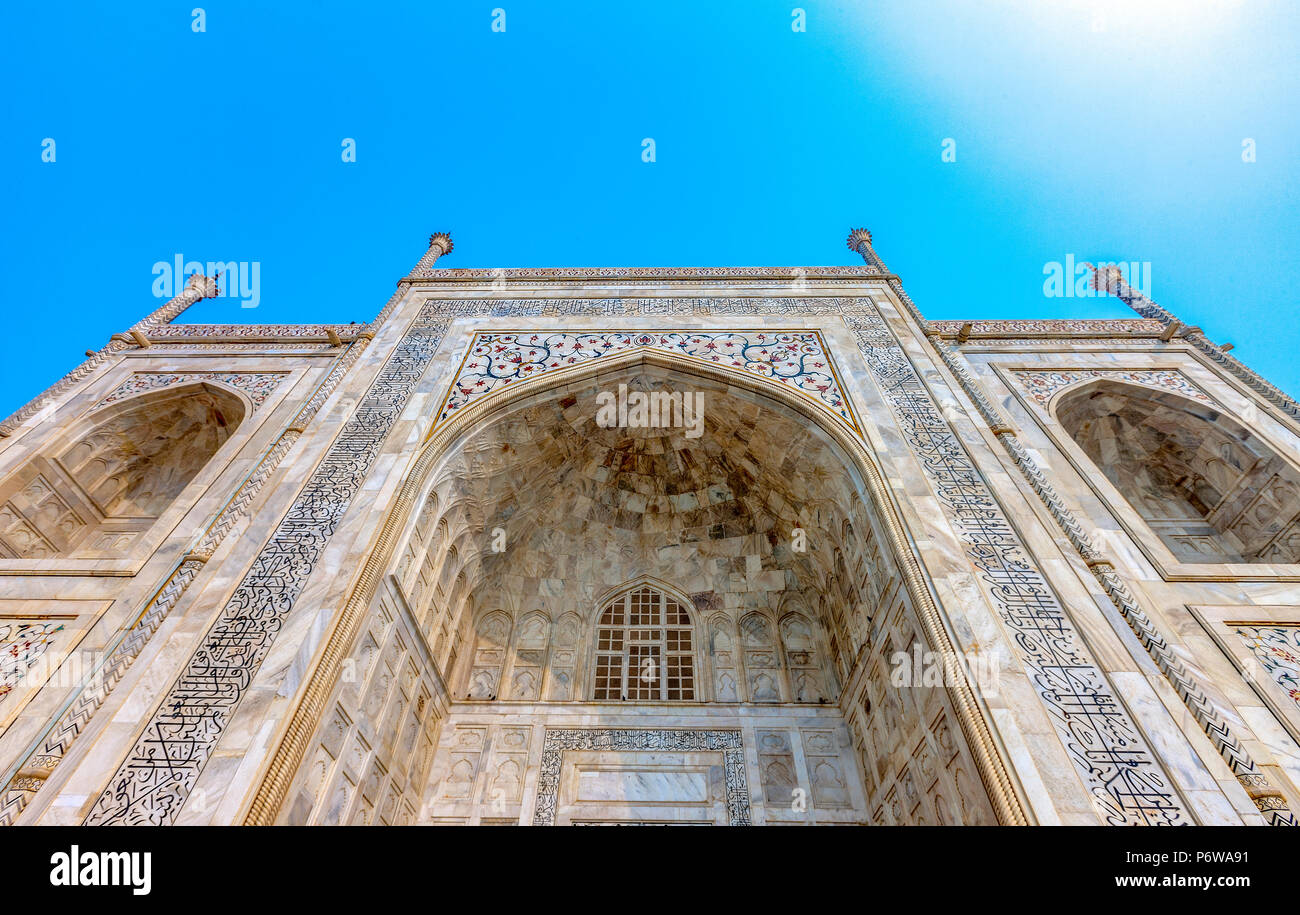 Taj Mahal, India - frammento architettonico e i dettagli del Grand Palace in Agra Foto Stock