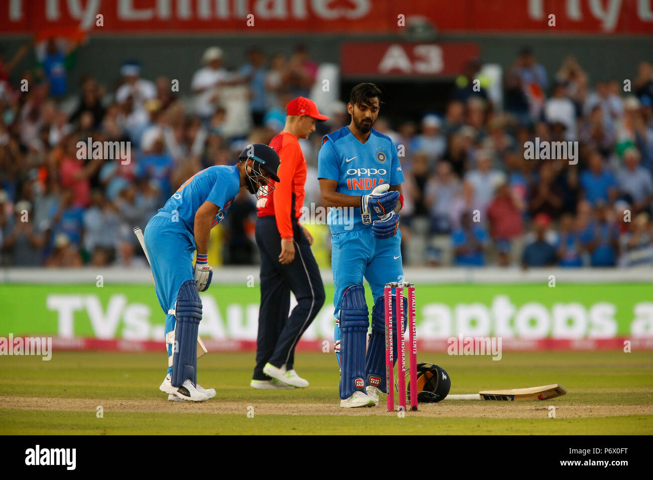 Emirates Old Trafford, Manchester, Regno Unito. 3 Luglio, 2018. International venti20 cricket, tra Inghilterra e India; il credito: Azione Plus sport/Alamy Live News Foto Stock