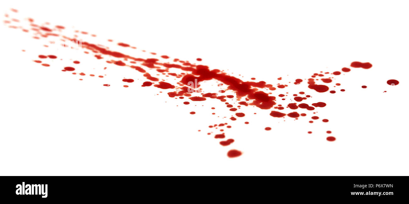 Macchia di sangue la texture su sfondo bianco Foto Stock