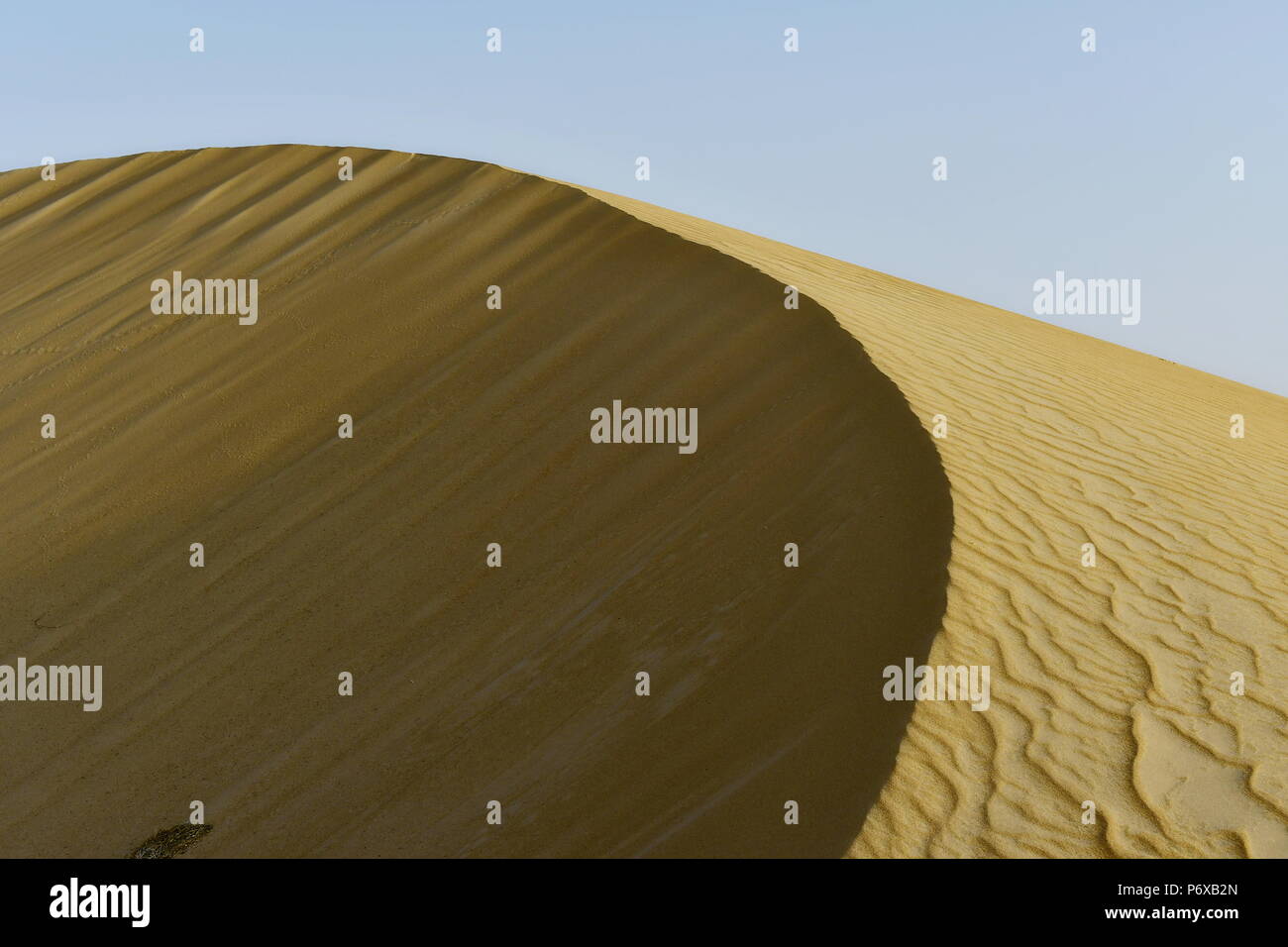 Le dune di sabbia nel deserto di Arabia Saudita. Nessun uomo, nessuna vita solo sabbia ogni dove e solo sabbia e il cielo in background Foto Stock