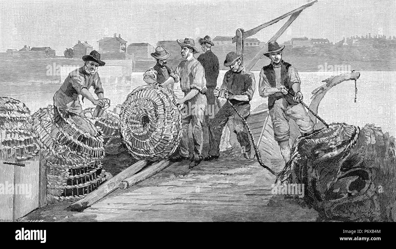 Incisione di cray i pescatori in Victoria, Australia. Dal pittoresco Atlas dell Australasia Vol 2, 1886 Foto Stock