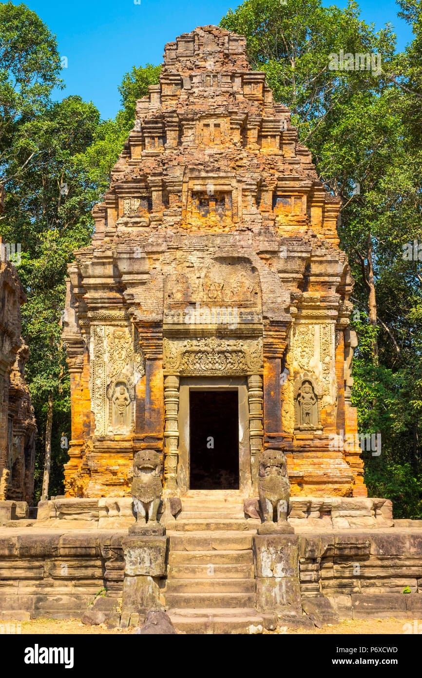 Prasat Preah Ko rovine di templi, Roluos, Sito Patrimonio Mondiale dell'UNESCO, Siem Reap Provincia, Cambogia Foto Stock