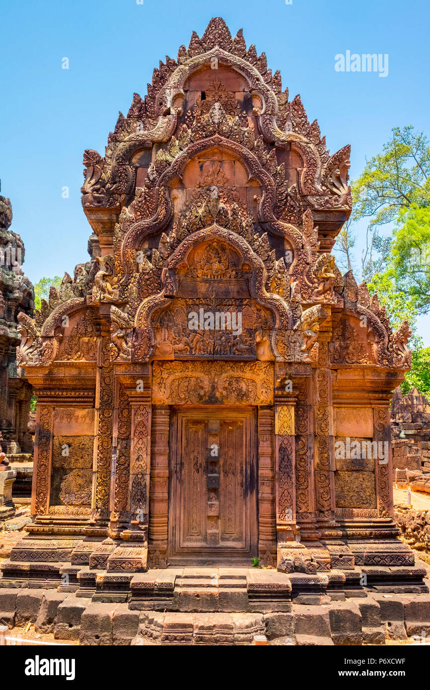 Prasat Banteay Srei rovine di templi, Sito Patrimonio Mondiale dell'UNESCO, Siem Reap Provincia, Cambogia Foto Stock