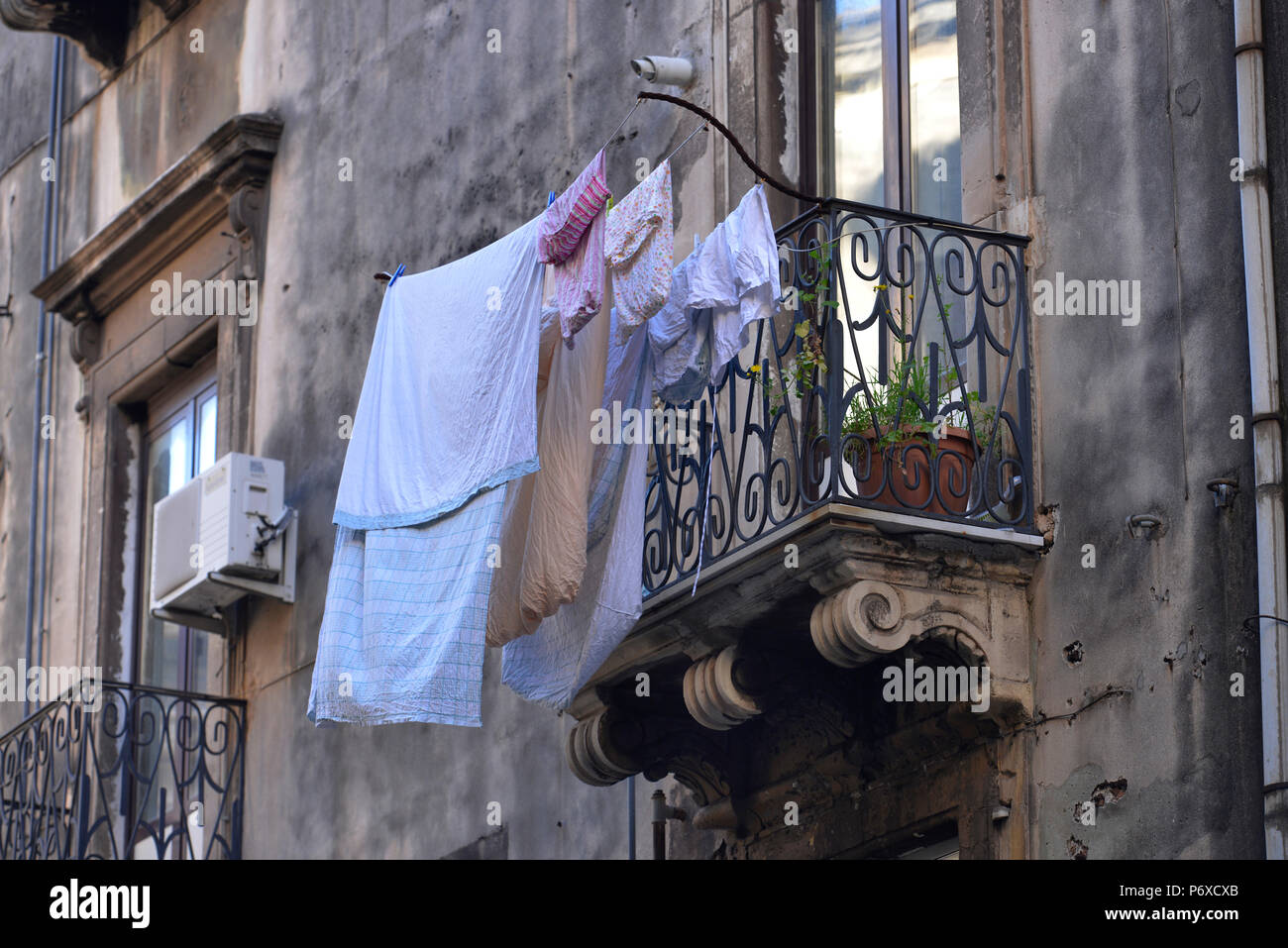 Balkon, Catania, Sizilien, Italien Foto Stock