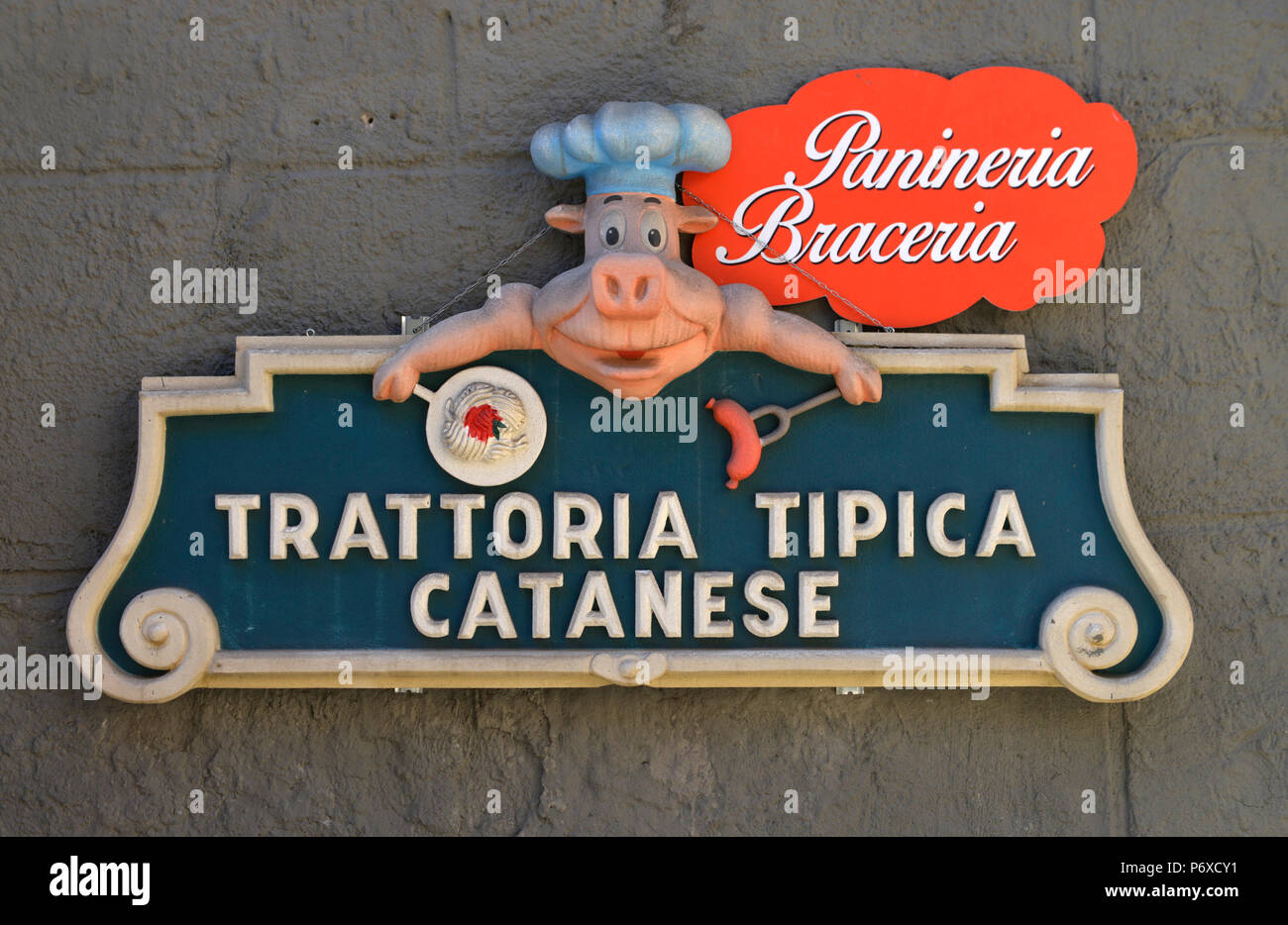 Werbeschild, trattoria, Catania, Sizilien, Italien Foto Stock