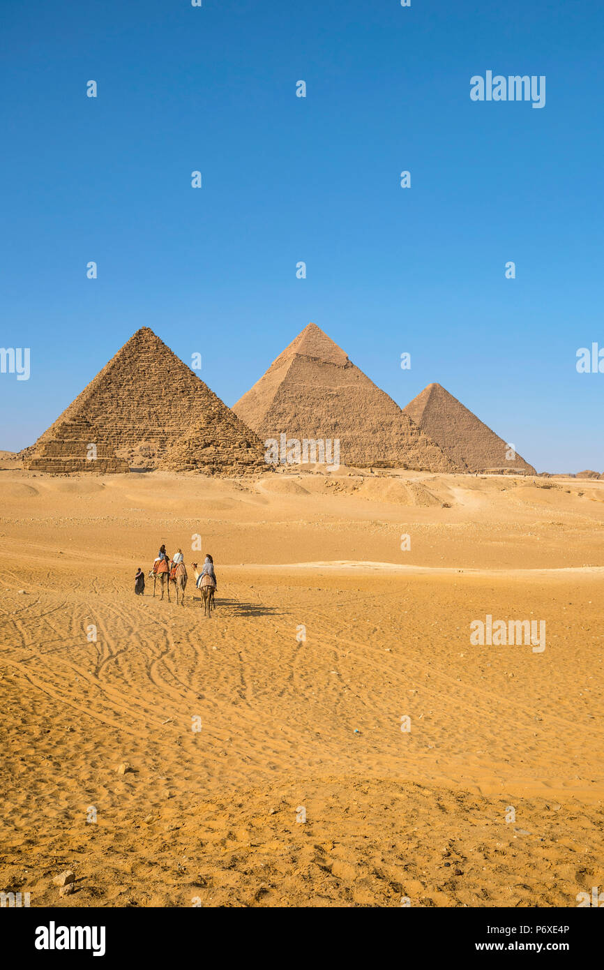 Piramidi di Giza, Giza, il Cairo, Egitto Foto Stock