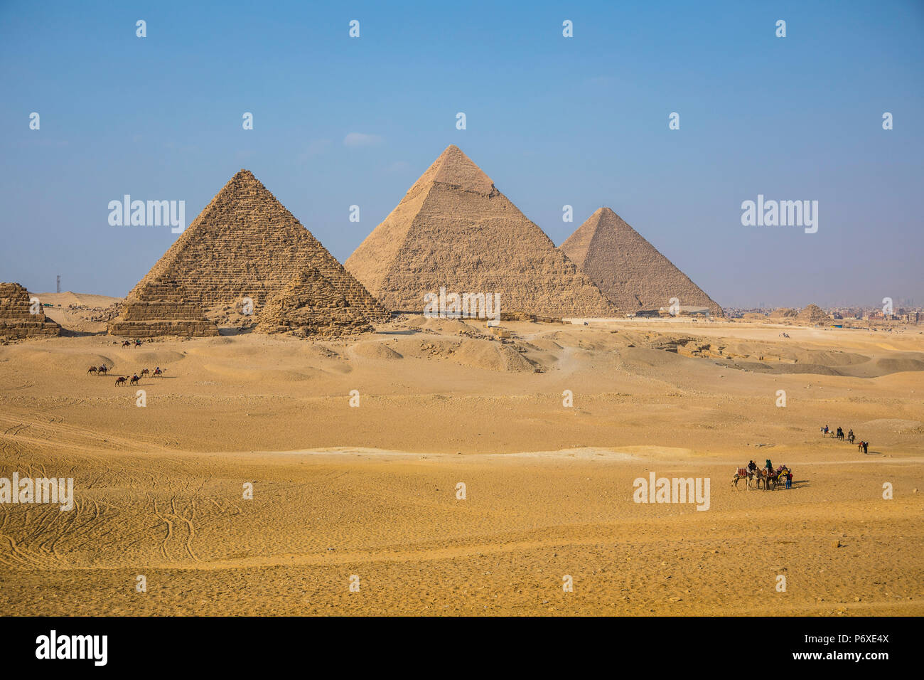 Piramidi di Giza, Giza, il Cairo, Egitto Foto Stock