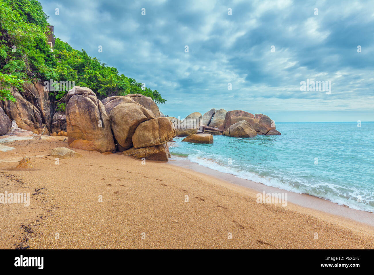 Alba al Coral Cove Beach. Koh Samui, Thailandia. Foto Stock