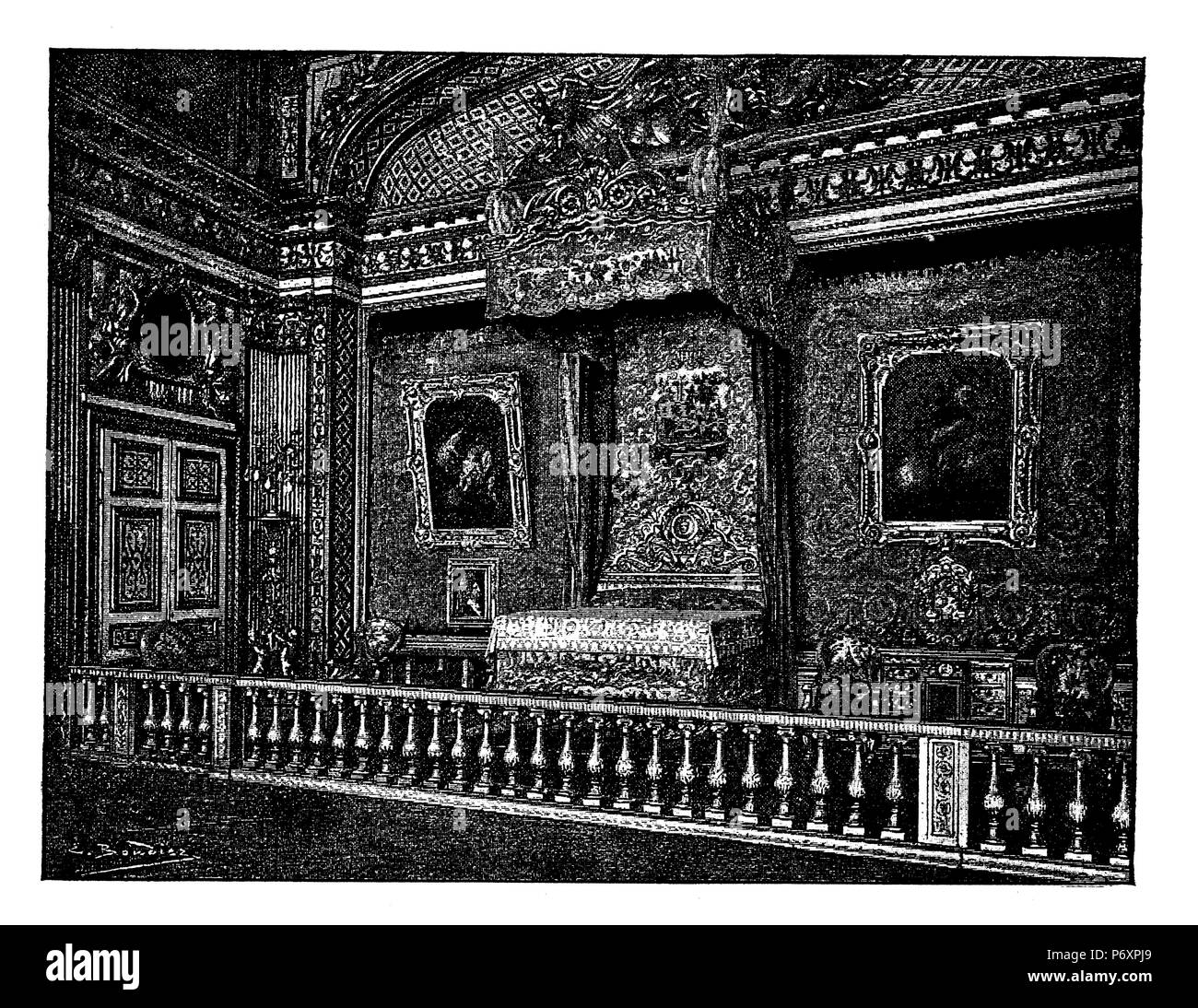 Camera da letto di Luigi XIV nel Palazzo di Versailles. Per Durun, Foto Stock