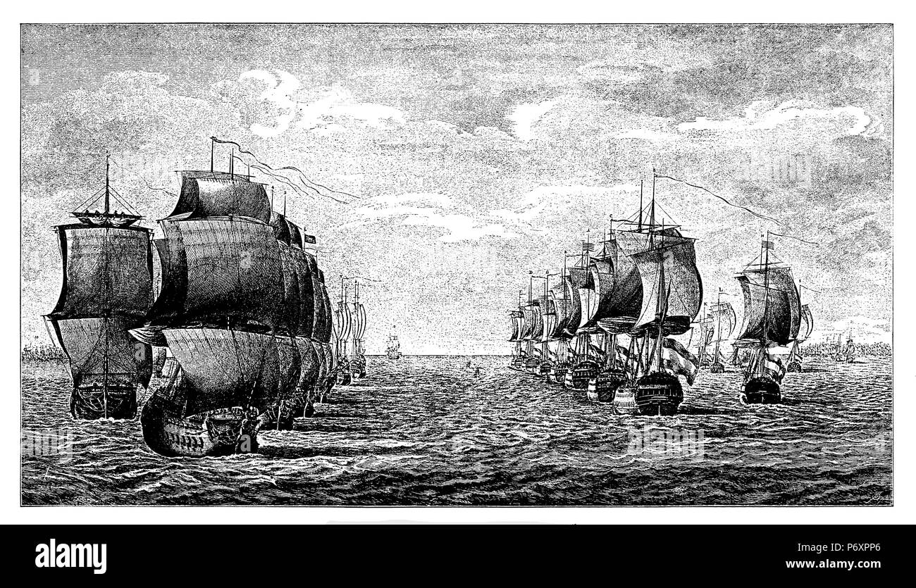 Battaglia Navale presso l'Doggersbank. Assemblaggio del olandese e inglese linee di macellazione prima che la battaglia è iniziata il 5 agosto 1781. Dopo una contemporanea olandese di disegno di Reitz, inciso da Salliet in Amsterdam, 1899 Foto Stock