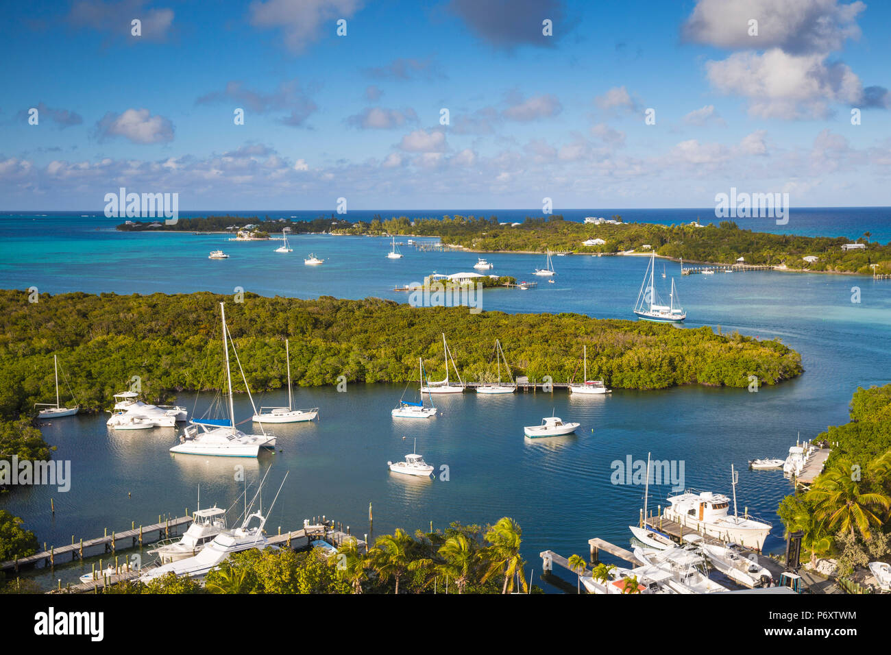 Bahamas, Isole Abaco, gomito Cay, speranza comune, vista del porto Foto Stock