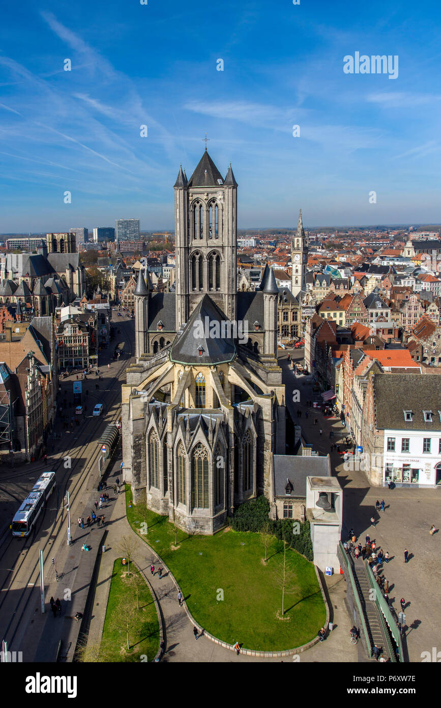 Saint Nicholas' Chiesa e dello skyline della città di Gand, Fiandre Orientali, Belgio Foto Stock