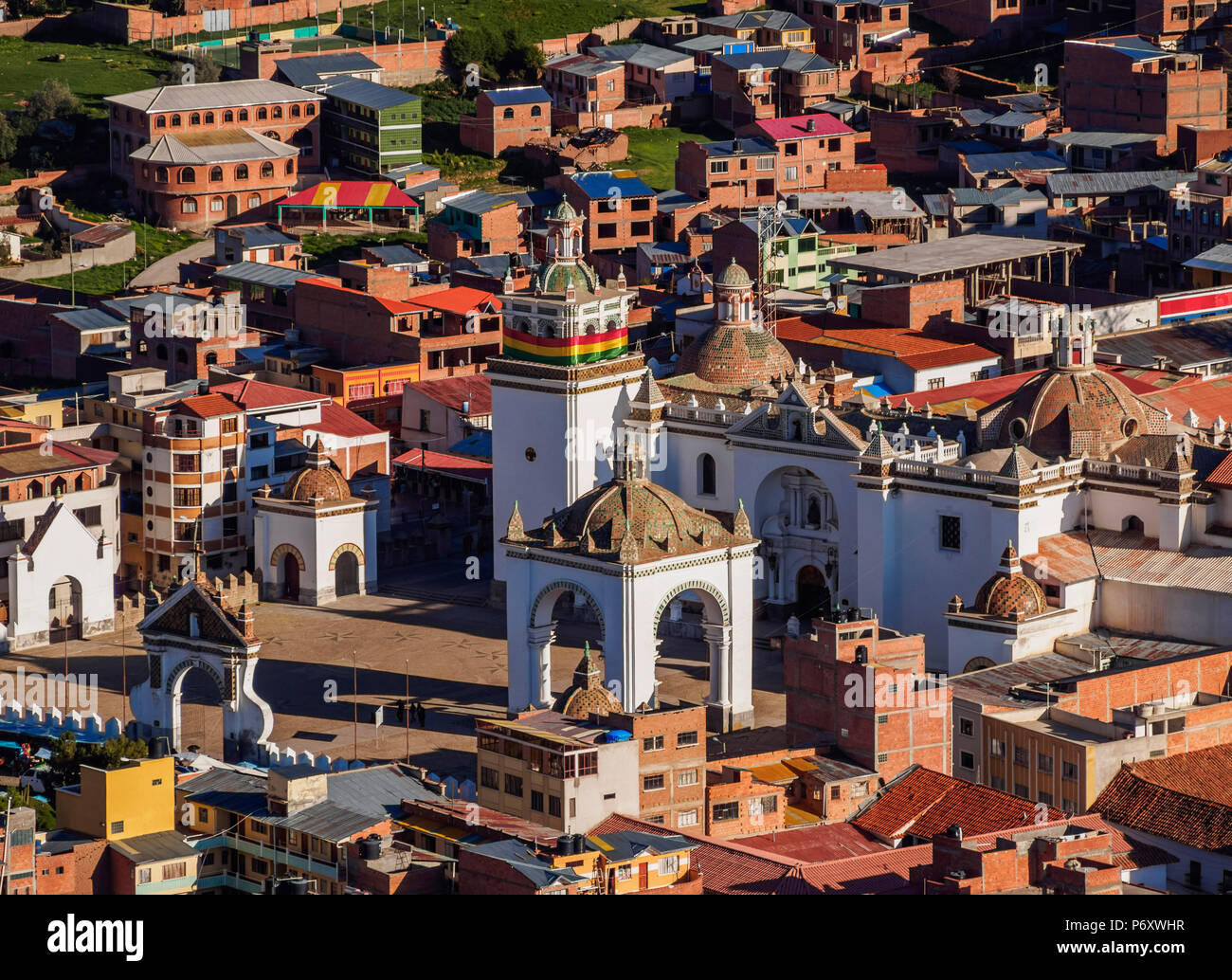 Basilica di Nostra Signora di Copacabana, vista in elevazione, Copacabana, La Paz Dipartimento, Bolivia Foto Stock