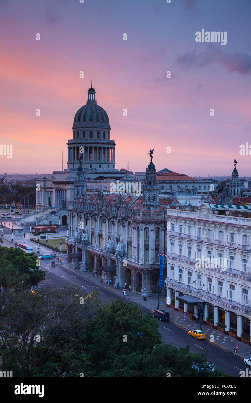 Capitolio, Gran Teatro e Inglaterra Hotel, Havana, Cuba Foto Stock