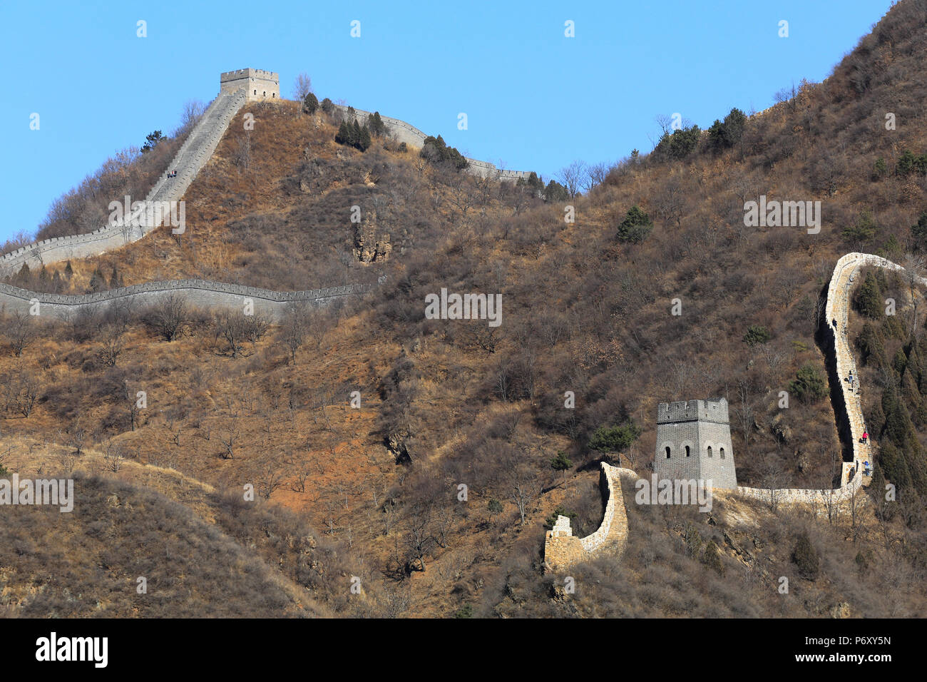 Huangyaguan la Grande Muraglia della Cina durante la primavera. Foto Stock