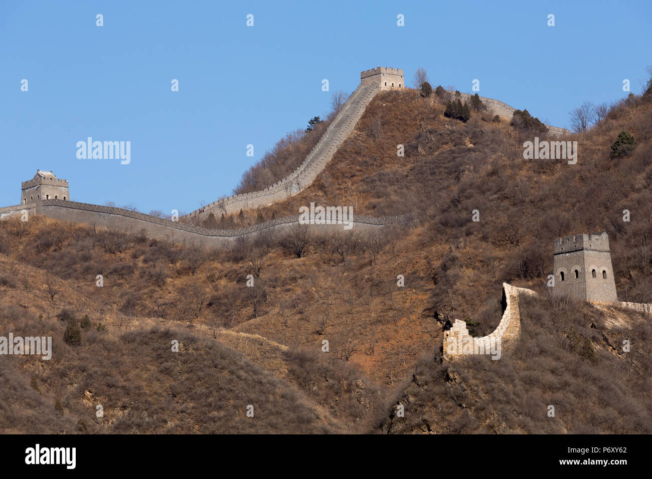 Huangyaguan la Grande Muraglia della Cina durante la primavera. Foto Stock