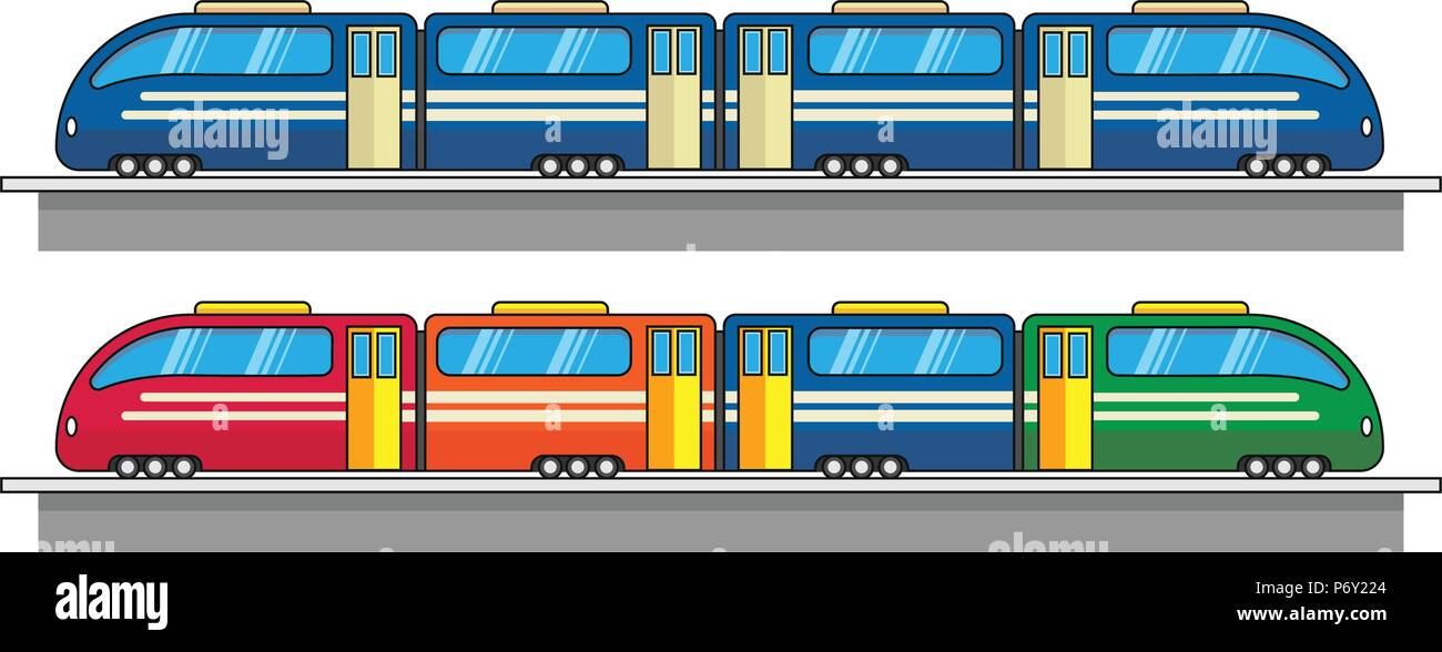 Treno colorato in esecuzione sulla sua pista giocattolo, forma, disegno per bambini Illustrazione Vettoriale