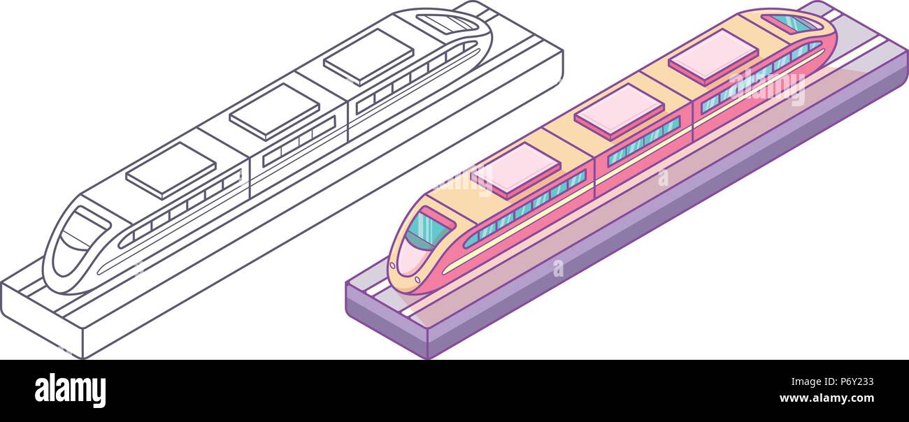 Il trenino giocattolo sul binario, contorni e blu colori rosa Illustrazione Vettoriale