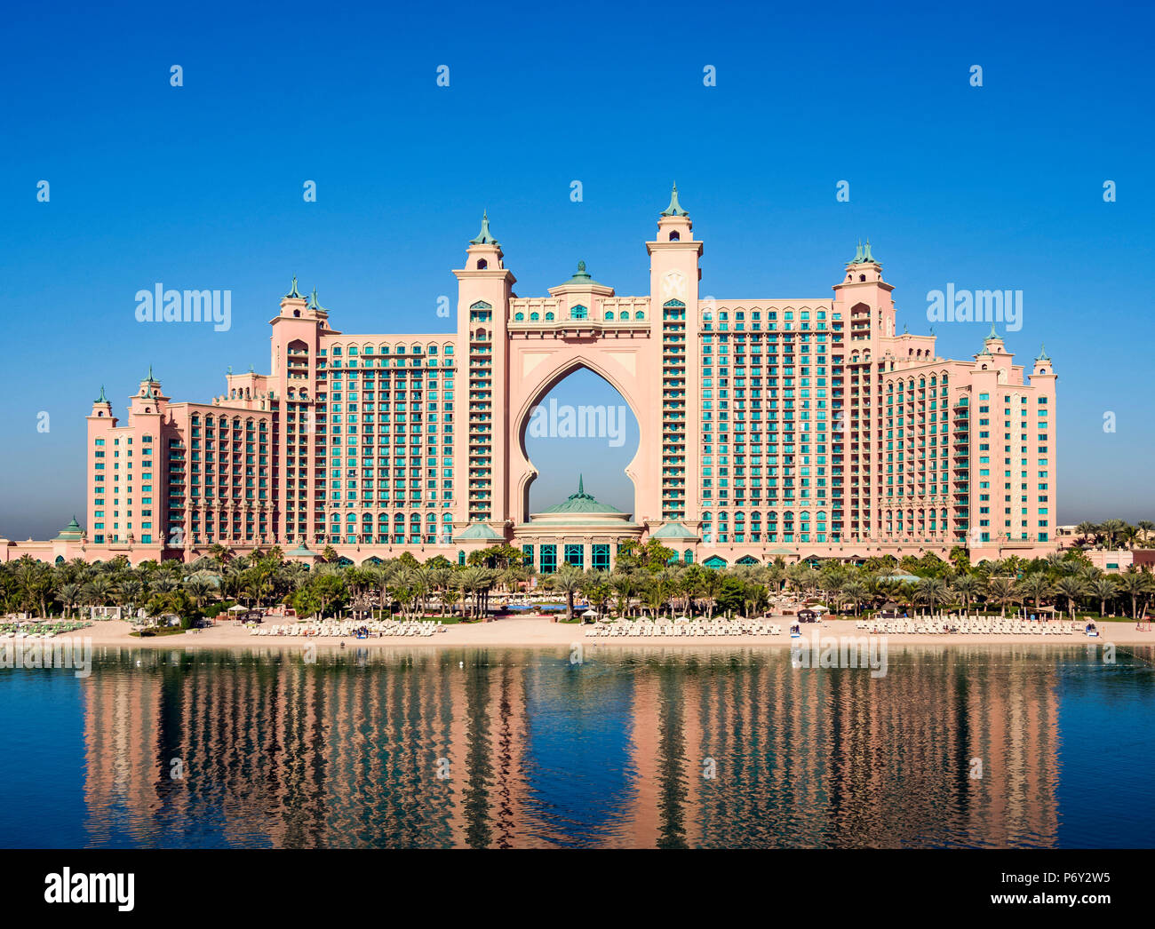 Atlantis Palm Hotel di lusso, Palm Jumeirah isola artificiale, Dubai, Emirati Arabi Uniti Foto Stock