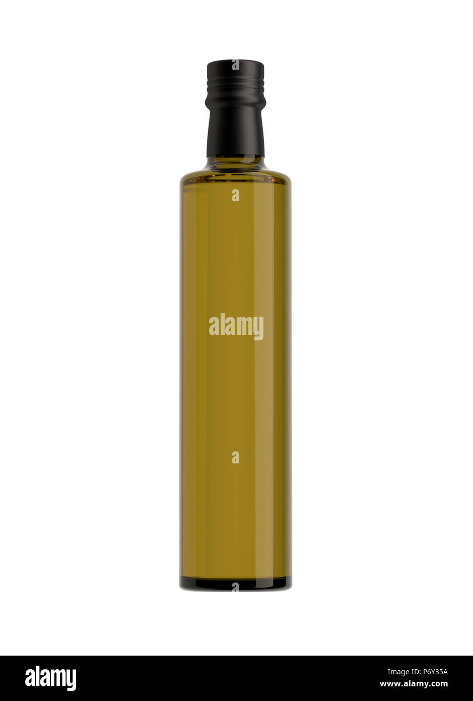 Bottiglia di olio vergine di oliva su fondo bianco, pack scatti. Foto Stock