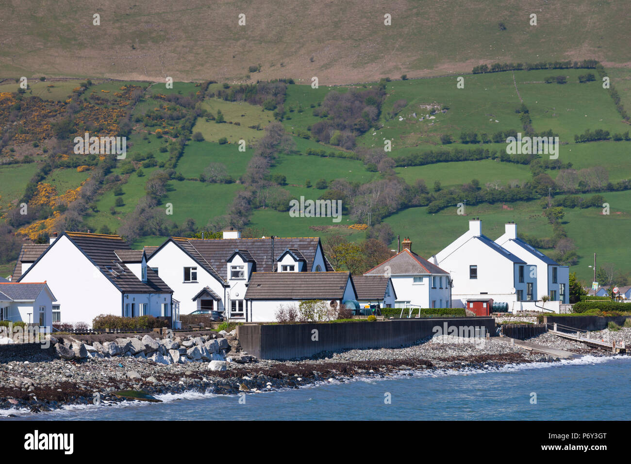 Regno Unito e Irlanda del Nord, nella contea di Antrim, Glenariff, vista la scaletta le aziende agricole Foto Stock