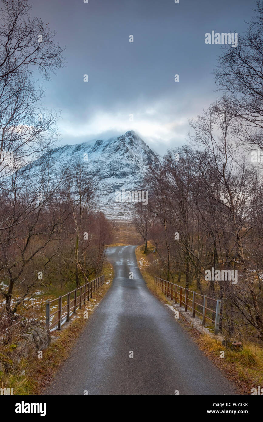 Regno Unito, Scozia, Highland, Glen Coe, Glen Etive, Ponte sul Fiume Coupall, Sron na Creise Mountain Foto Stock