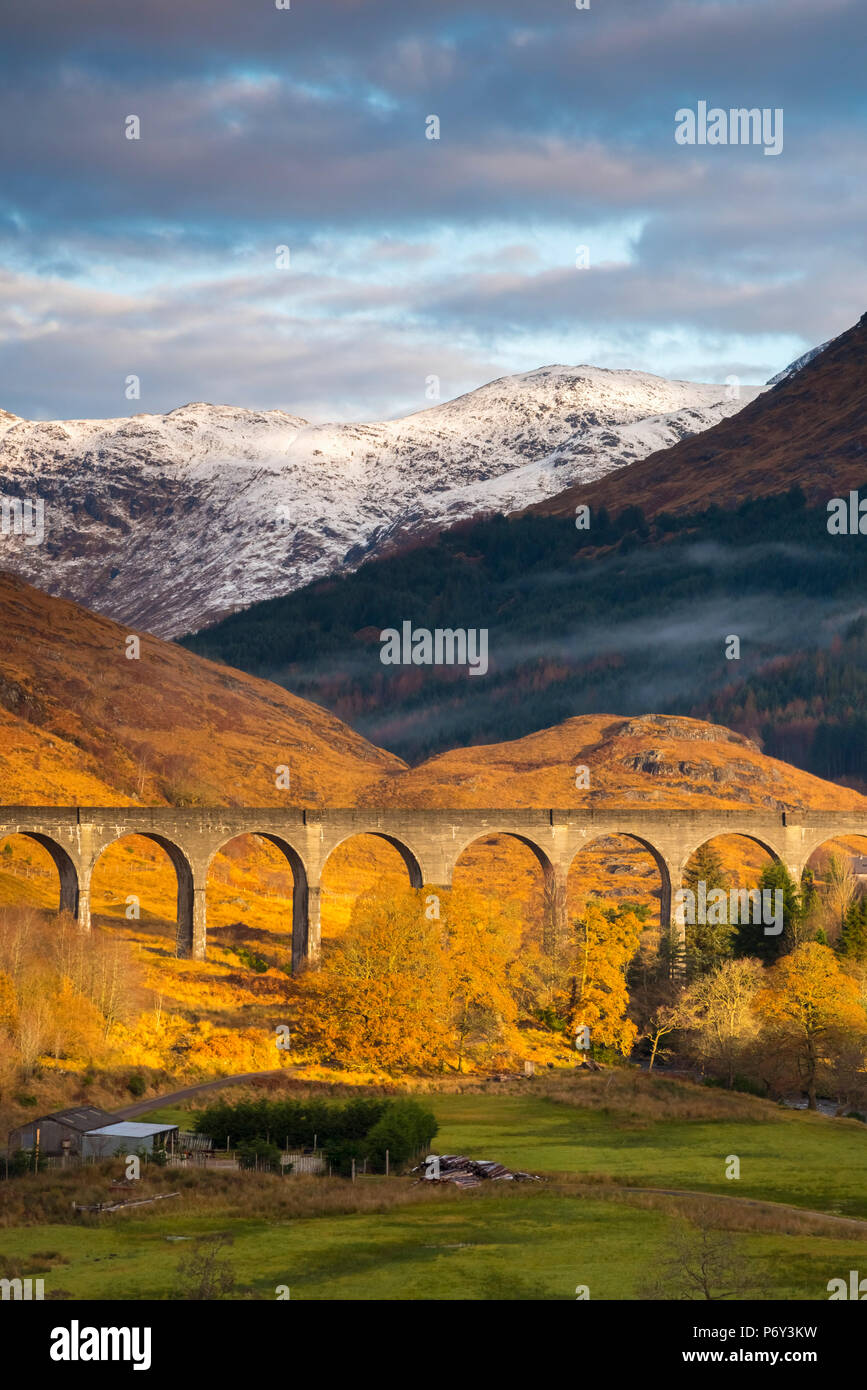 Regno Unito, Scozia, Highland, Loch Shiel, Glenfinnan, Glenfinnan viadotto ferroviario, parte del West Highland Line, reso famoso in JK Rowling Harry Potter Foto Stock