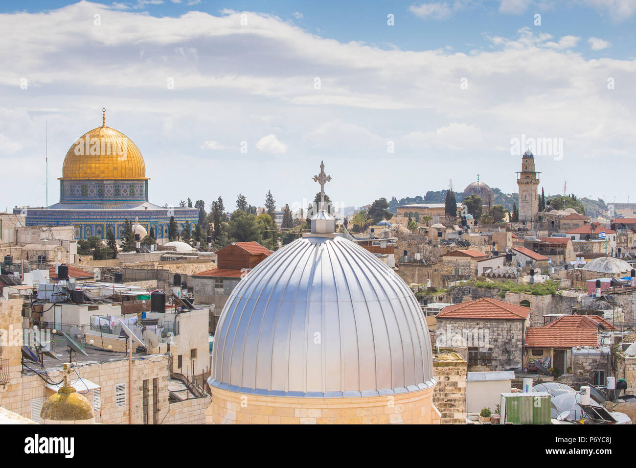 Israele, Gerusalemme, vista della Cupola della roccia e la Città Vecchia Foto Stock
