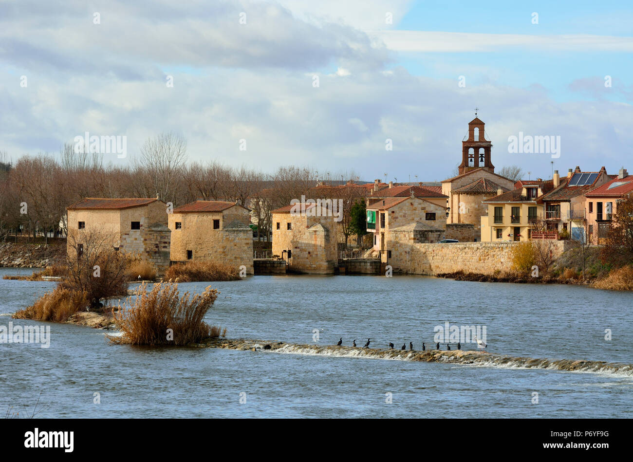 I mulini ad acqua di Zamora lungo il fiume Douro. Castilla y Leon, Spagna Foto Stock