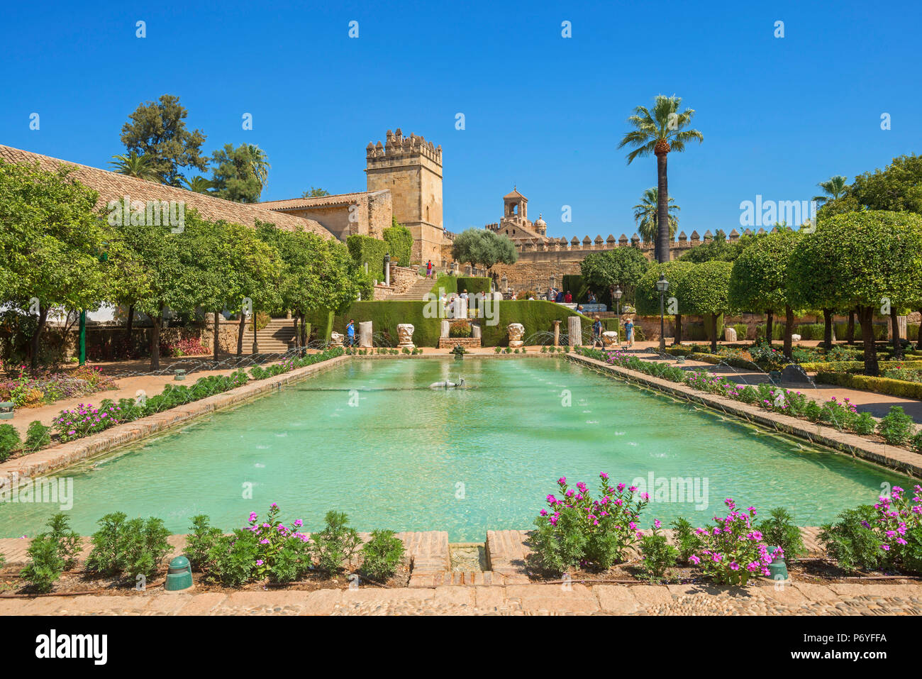 Giardini dell'Alcazar dei Re Crhistian (Alcazar de los Reyes Cristianos), Cordoba, Andalusia, Spagna Foto Stock