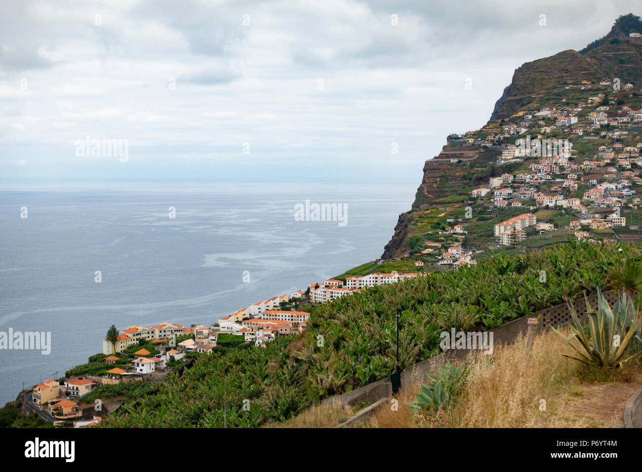 Vista da Pico da torre belvedere che si affaccia Camara de Lobos e Funchal Foto Stock