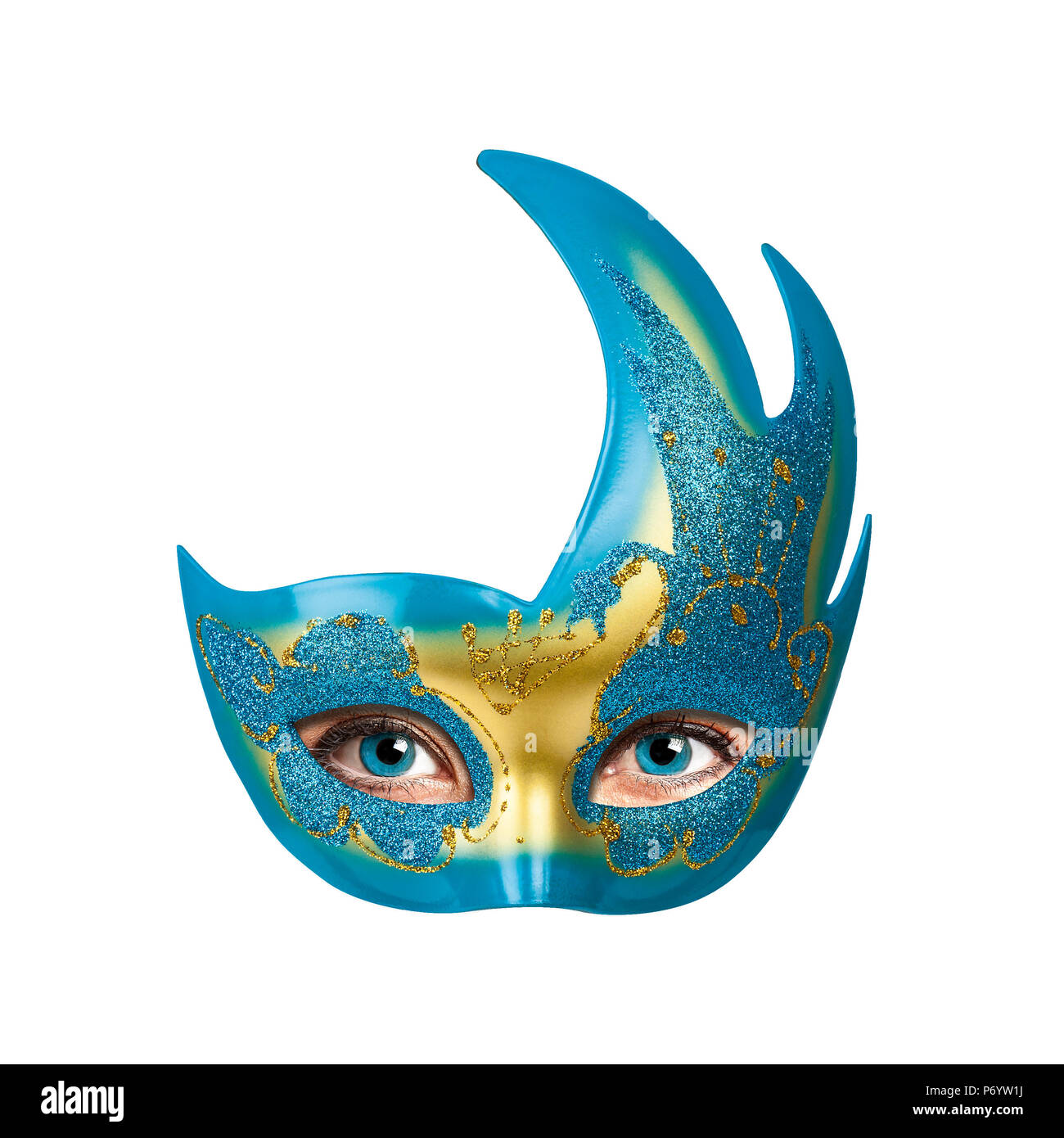 Gli occhi di donna dietro colorata maschera di Carnevale Foto Stock