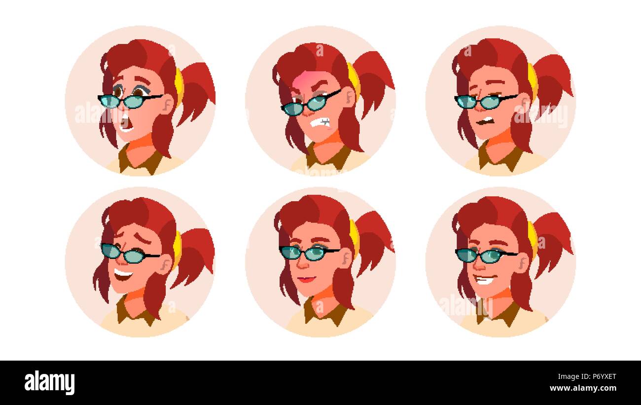 Avatar donna vettore. Fumetto di emozioni. Bella femmina. Vari testa. Comunicazione. Isolato personaggio dei fumetti illustrazione Illustrazione Vettoriale