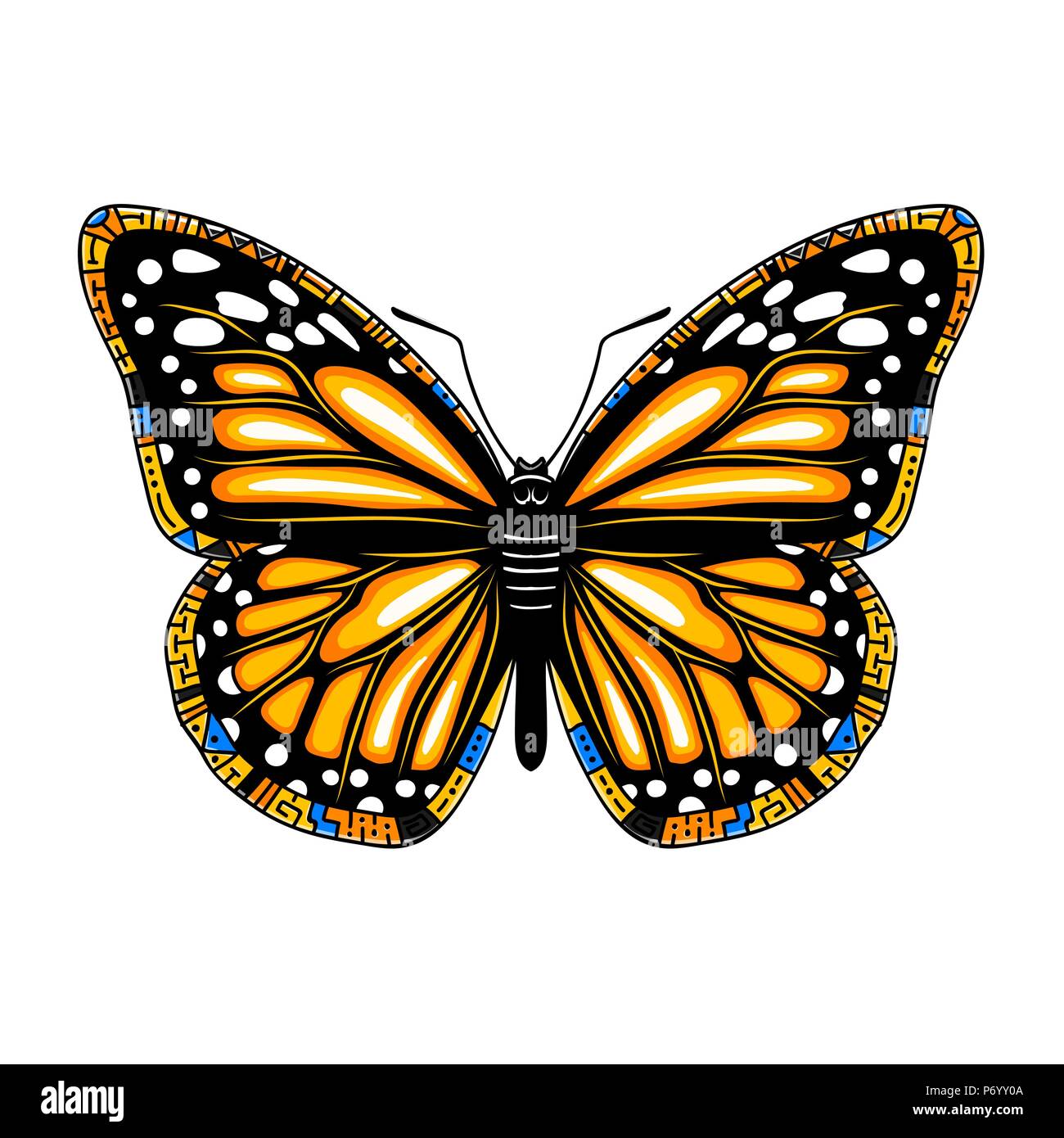 Butterfly machaon. Vector bellissima coda forcuta boho t-shirt design. Mistico simbolo esoterico di libertà, viaggi, turismo. Illustrazione Vettoriale
