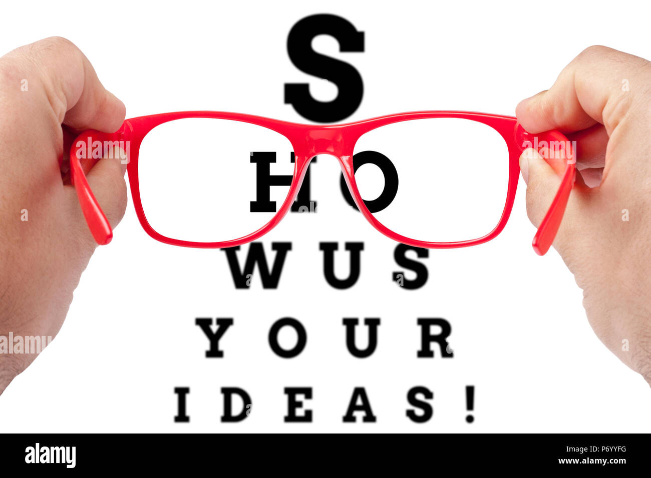 Concentrandosi sul testo ci mostrano le vostre idee disposti come occhio test grafico Foto Stock