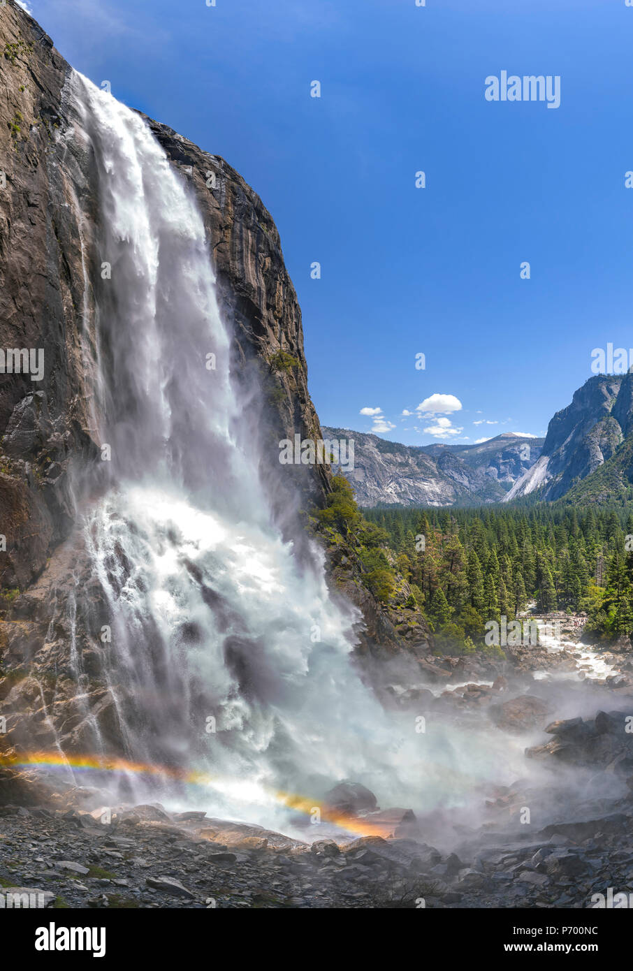 Abbassare Yosemite Falls Panorama verticale Foto Stock