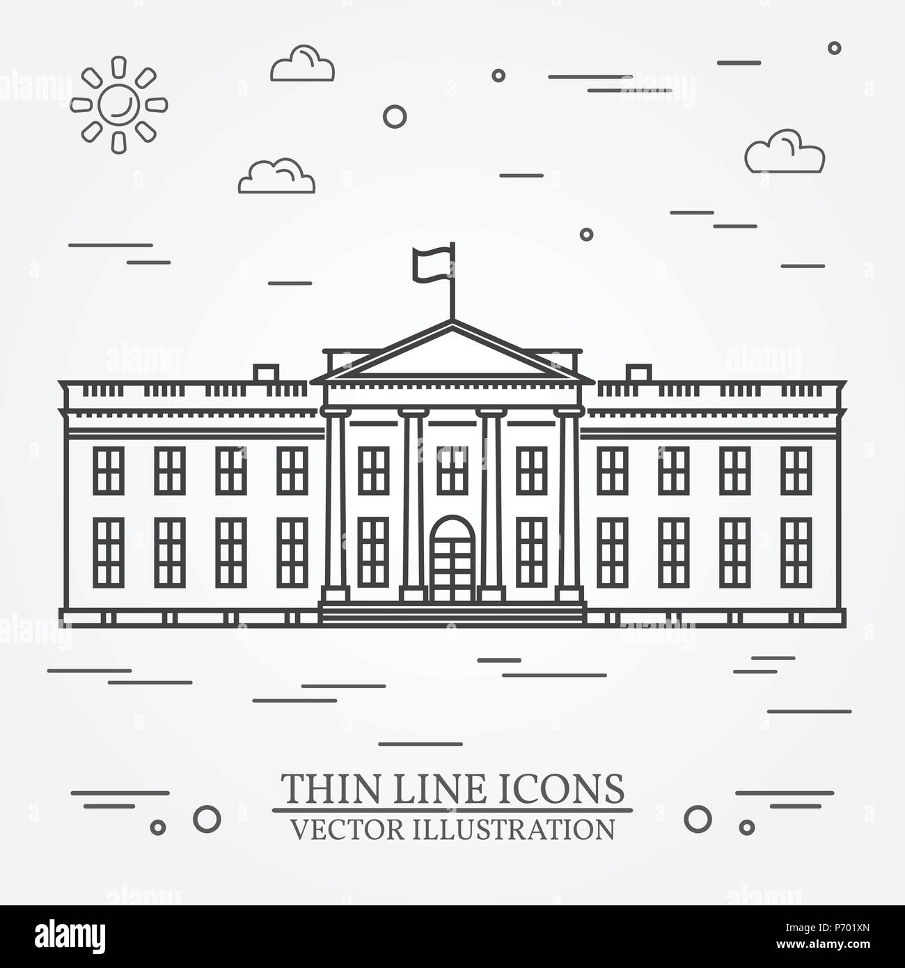Vettore di linea sottile icona Casa Bianca. Per il web design e applicazione di interfaccia, utile anche per infographics. Illustrazione Vettoriale