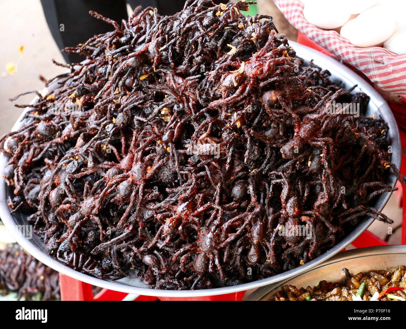 Tarantulas fritto per mangiare in Cambogia, una prelibatezza locale Foto Stock