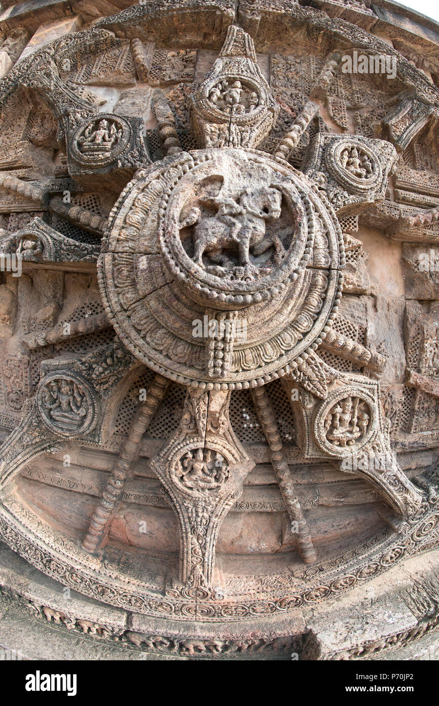 L'immagine della ruota del carro del sole Konark tempio in Odisha, India Foto Stock