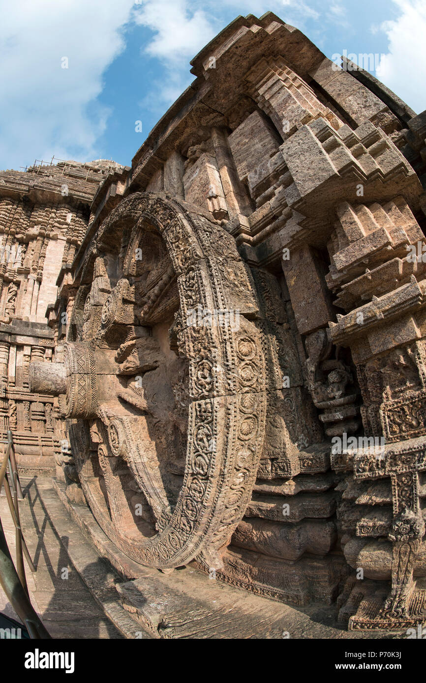 L'immagine della ruota del carro del sole Konark tempio in Odisha, India Foto Stock