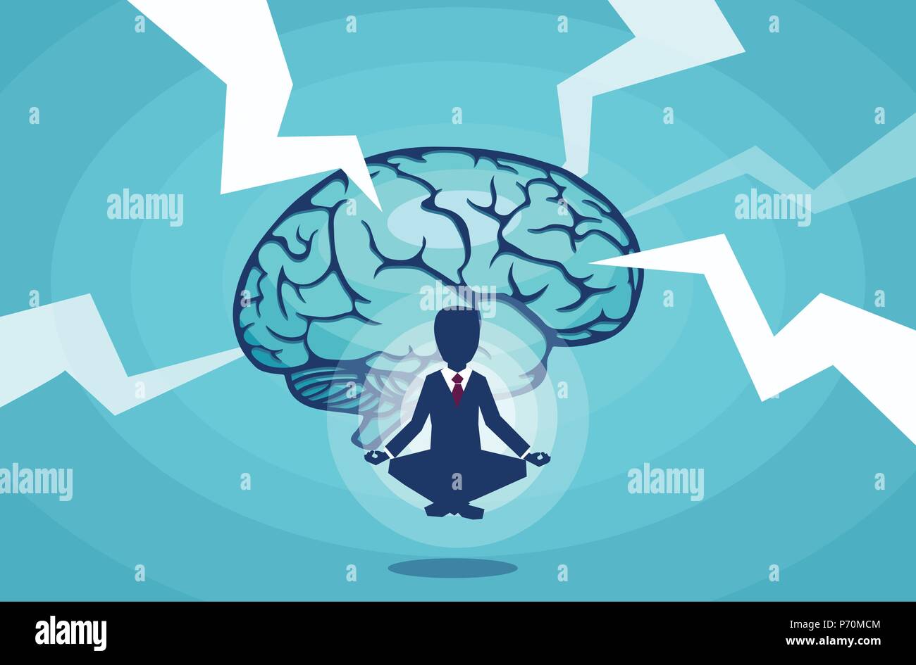 Vettore di un imprenditore meditando il brainstorming un idea resistendo al di fuori di fattori di stress Illustrazione Vettoriale