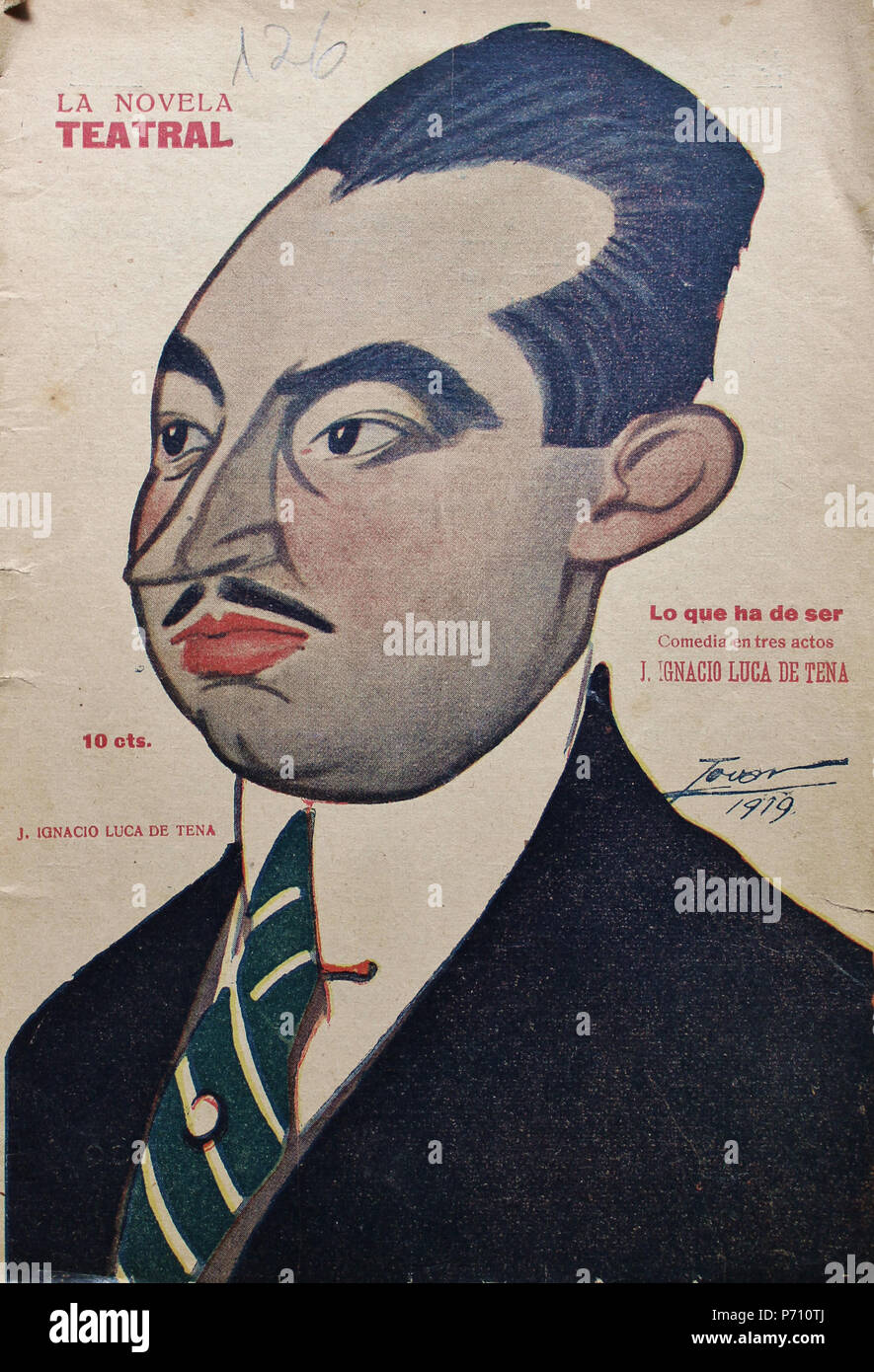 Español: Caricatura de J. Ignacio Luca de Tena (de Manuel Tovar) en la portada de La Novela Teatral Año IV. Núm. 126 Madrid. 11 Mayo 1919. Inglese: Ritratto di J. Ignacio Luca de Tena (da Manuel Tovar) in frontpage de La Novela Teatral anno IV. Problema 126 Madrid. 11 maggio 1919. 1919 (2017, fotografia) 39 J. Ignacio Luca de Tena (Tovar, 1919) (ritagliate) Foto Stock