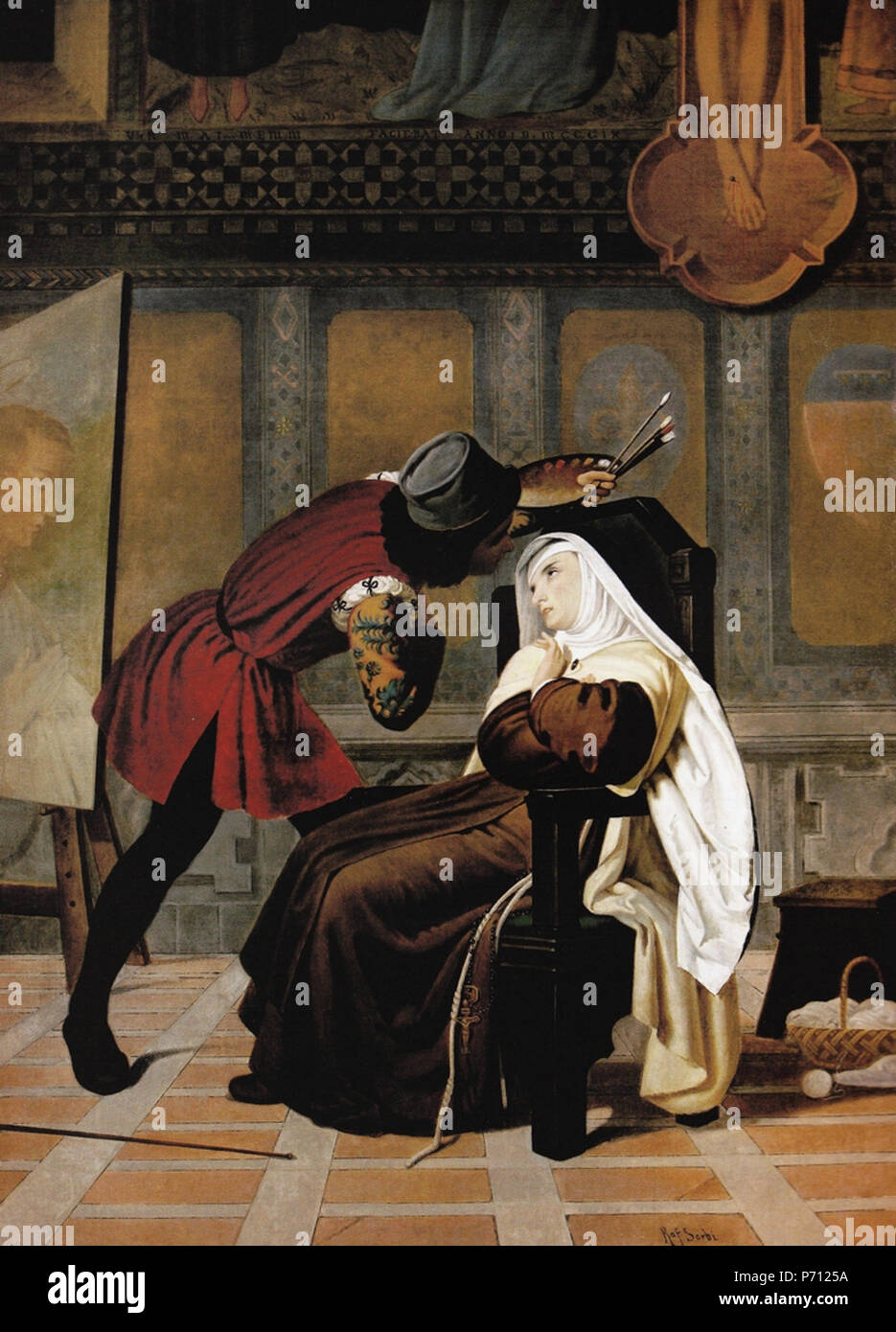 Italiano: Raffaello Sorbi, dichiarazione che fa Filippo Lippi alla signora Buti nobile fiorentina, olio su tela Q296955/Q4259259 , Altezza: 98 cm (38,5 in); larghezza: 71 cm (27,9 in), Banca Popolare di Milano. . Circa nel 1870 54 Raffaello Sorbi - Dichiarazione che fa Filippo Lippi alla signora Buti nobile fiorentina Foto Stock