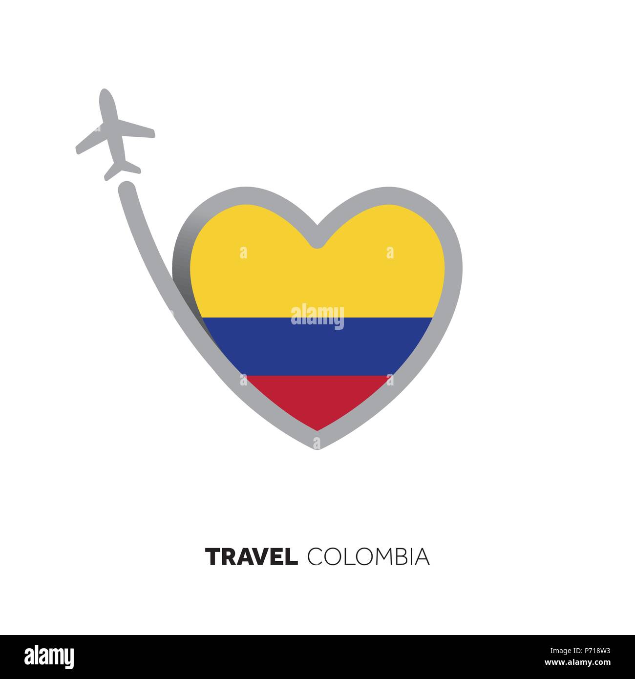 Colombia concetto di viaggio. Forma di cuore bandiera con l'aereo Illustrazione Vettoriale