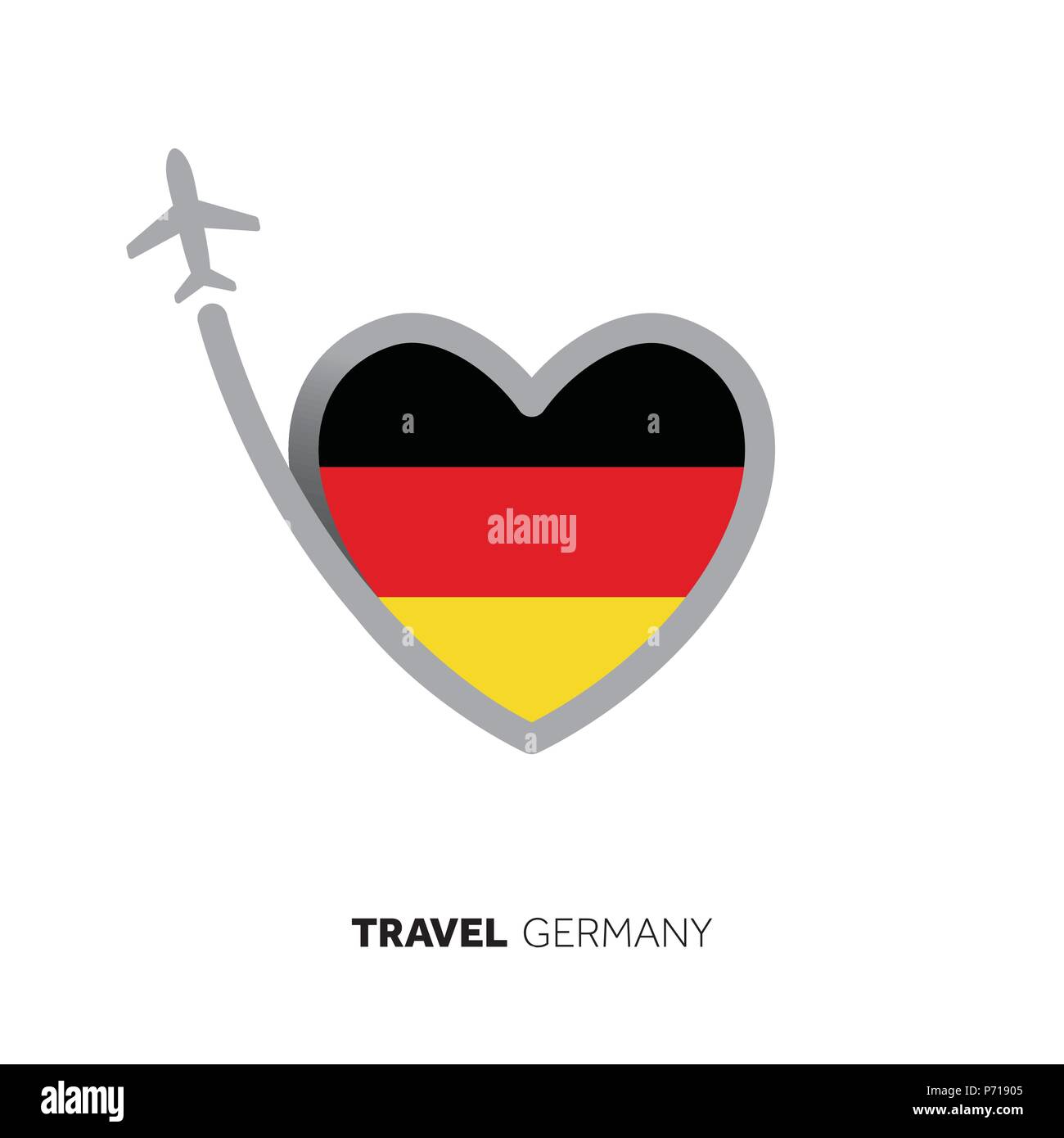 In Germania il concetto di viaggio. Forma di cuore bandiera con l'aereo Illustrazione Vettoriale