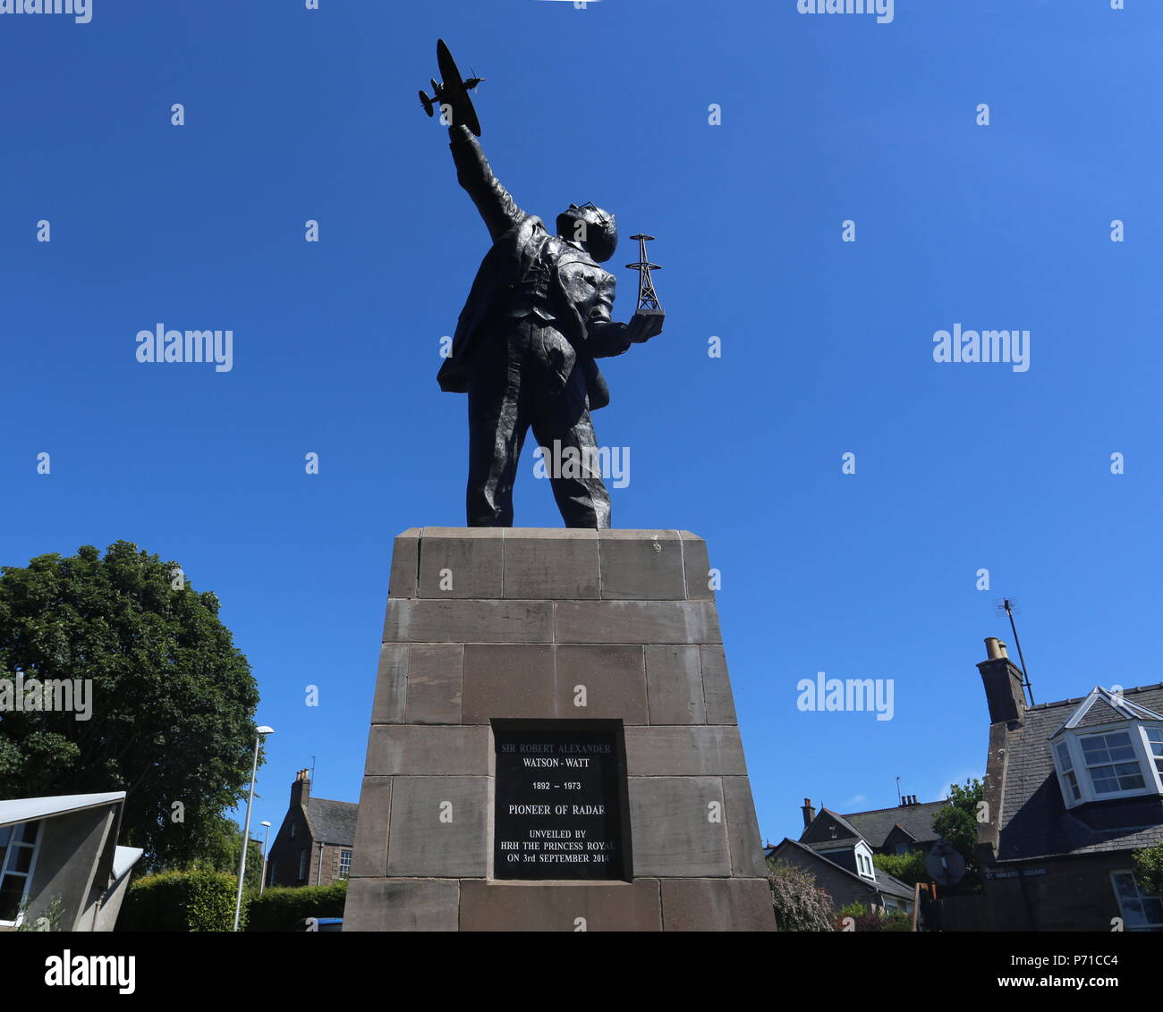 Memoriale di Sir Robert Alexander Watson-Watt Pioneer di Radar Brechin Scozia Luglio 2018 Foto Stock